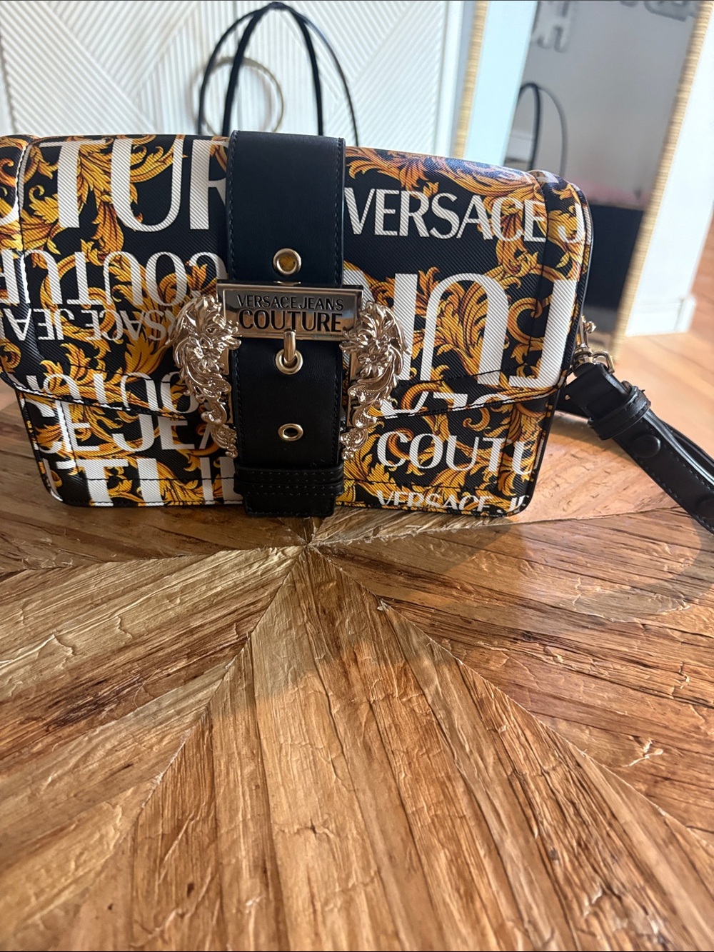 Versace Jeans Collection Black & Gold Logo Crossbody Bag